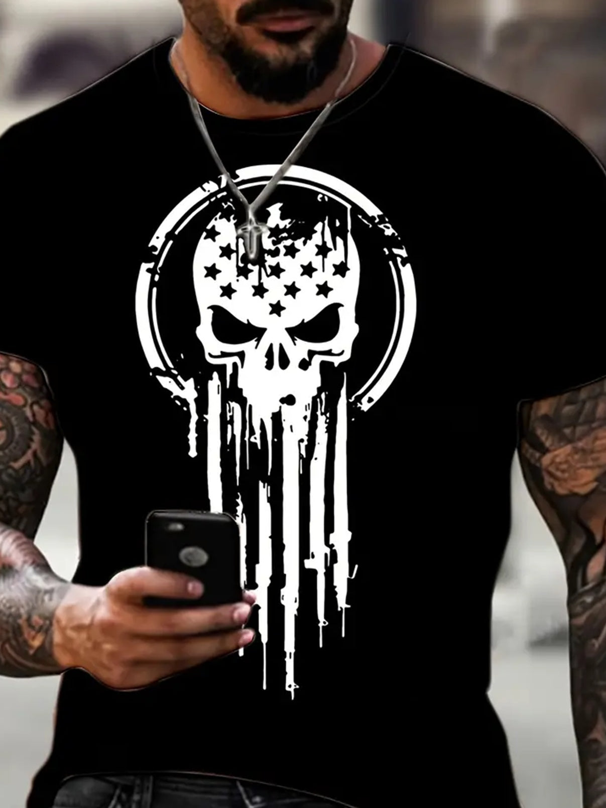 Mens skull gun Tops, Casual Short Sleeved Round Neck T-shirts, Summer Outdoor Men's Clothing