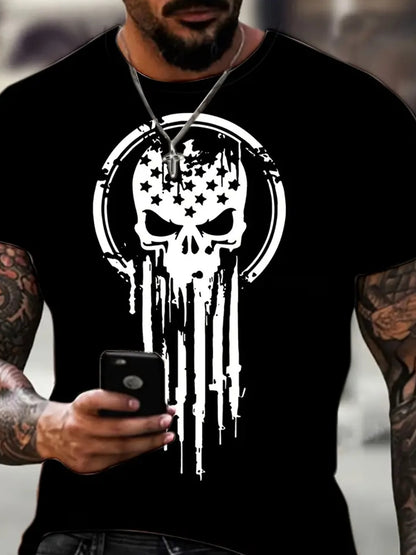 Mens skull gun Tops, Casual Short Sleeved Round Neck T-shirts, Summer Outdoor Men's Clothing